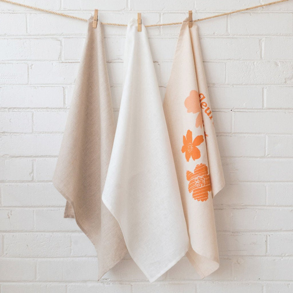 PR 100% Linen Tea Towel | White - Custom Clothing | T Shirt Printing | Embroidery | Screen Printing | Print Room NZ