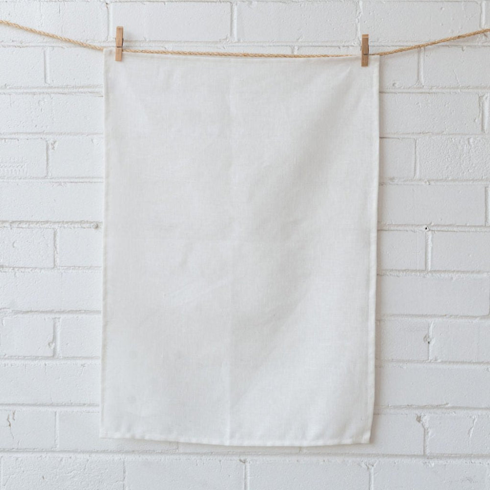 PR 100% Linen Tea Towel | White - Custom Clothing | T Shirt Printing | Embroidery | Screen Printing | Print Room NZ