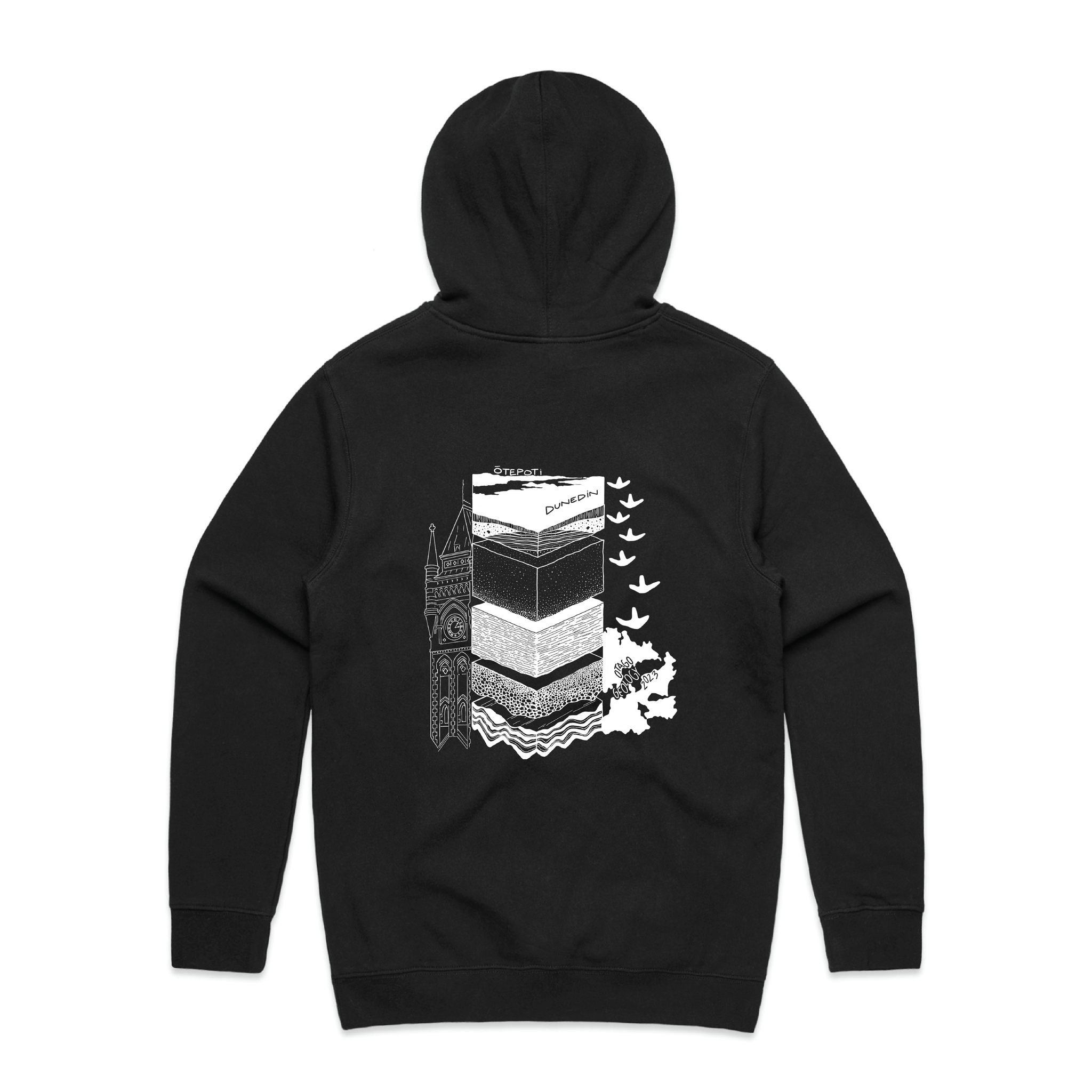 Otago Uni Geological Society 2023 - Stencil Hoodie - Custom Clothing | T Shirt Printing | Embroidery | Screen Printing | Print Room NZ