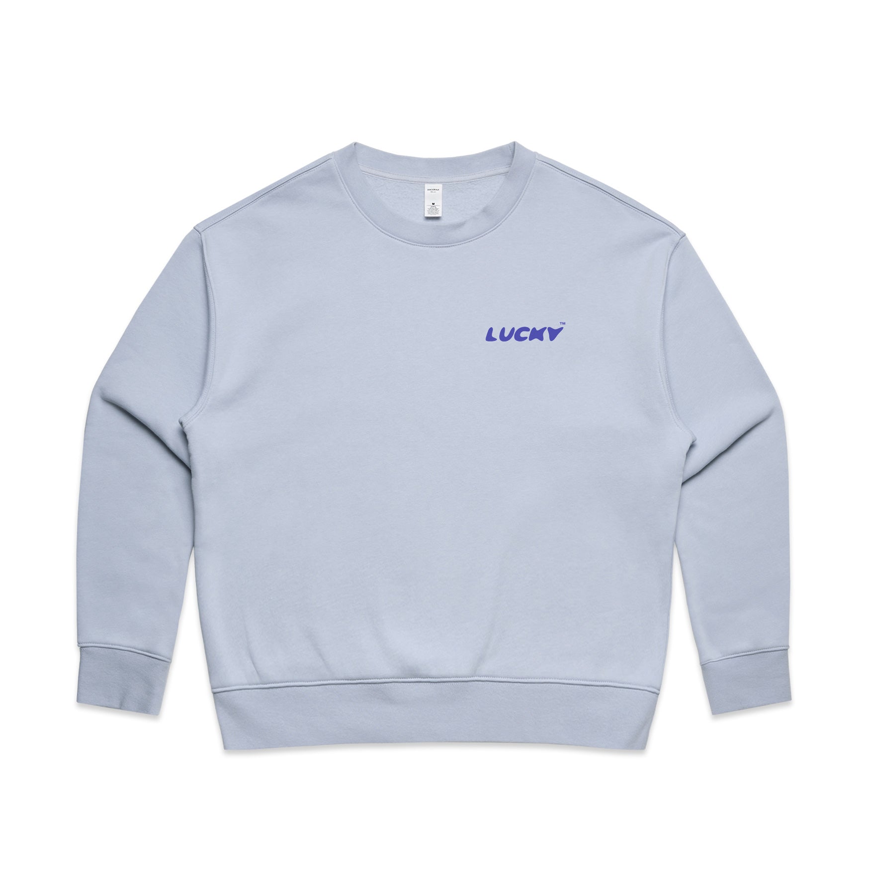 Printed blue sweatshirt on white background