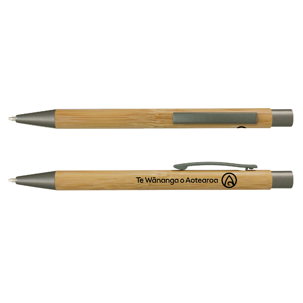 Two wooden pens with metal accents on a white background