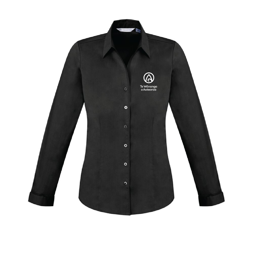 Black shirt with a logo on a white background