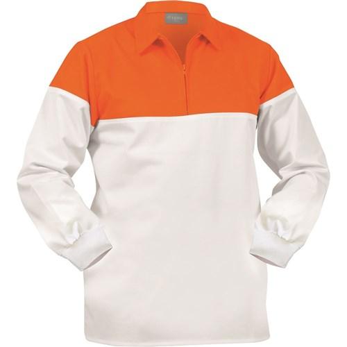 Jerkins - Jerkin Lightweight 190gsm Polycotton Food Industry Zip White/Orange (JFNPCLW)