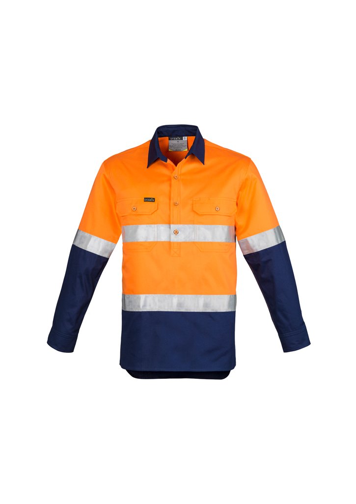 Shirt - Syzmik ZW550 Mens Hi Vis Closed Front L/S Shirt - Hoop Taped