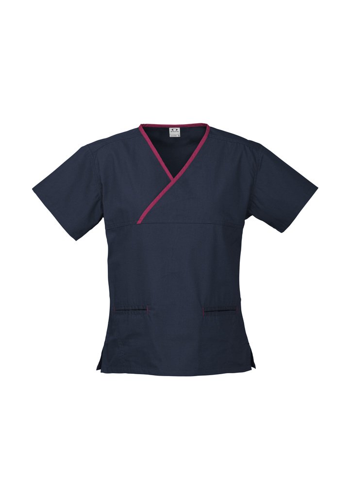 Top - BizCollection H10722 Ladies Contrast Crossover Scrubs Top