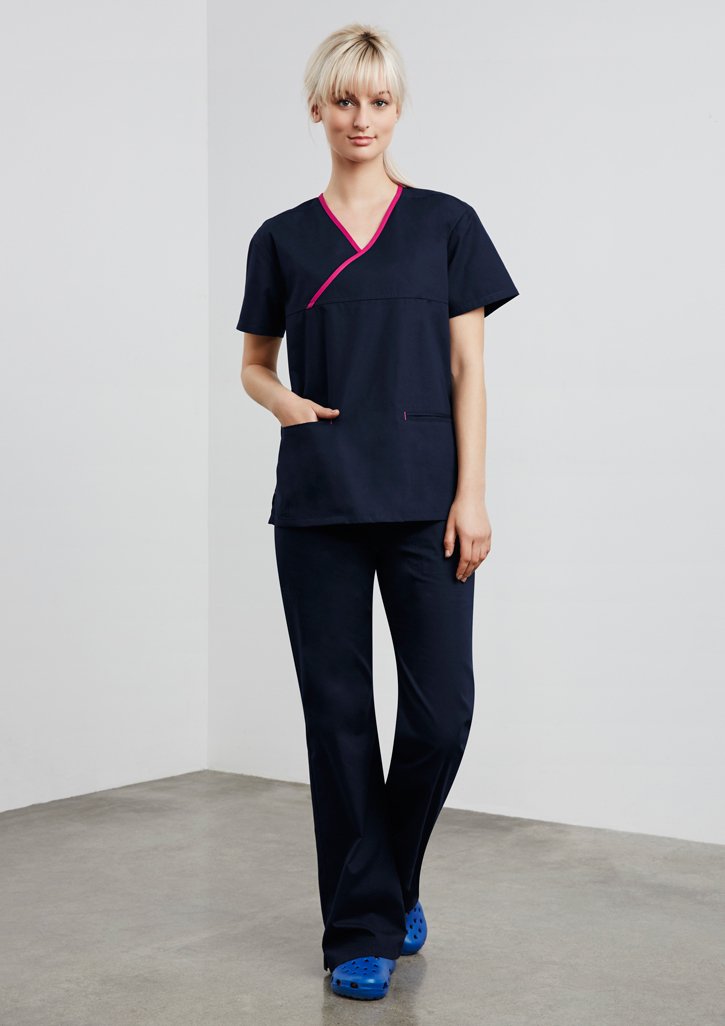 Top - BizCollection H10722 Ladies Contrast Crossover Scrubs Top